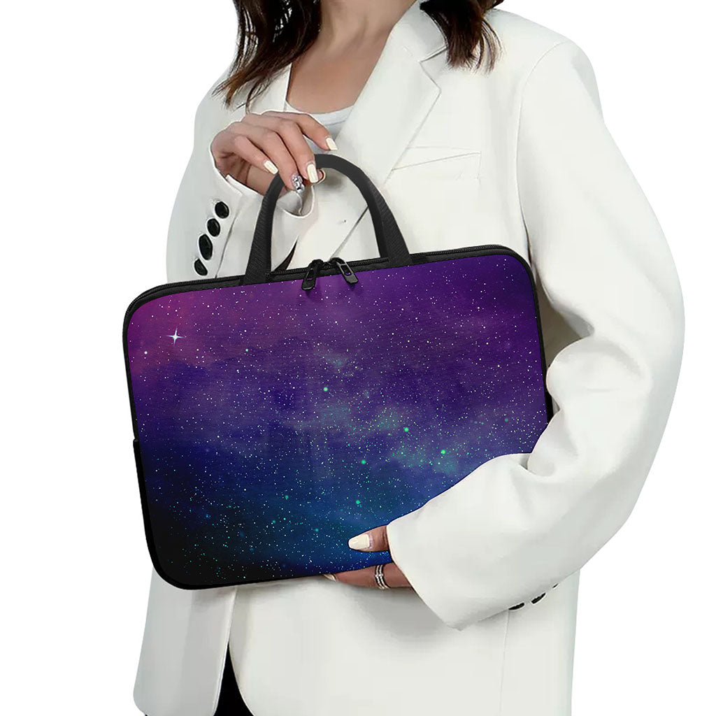 Purple Turquoise Galaxy Space Print Laptop Sleeve With Handle