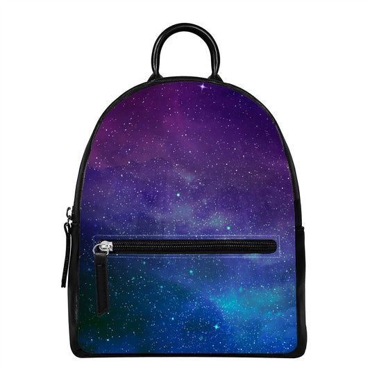 Purple Turquoise Galaxy Space Print Leather Backpack