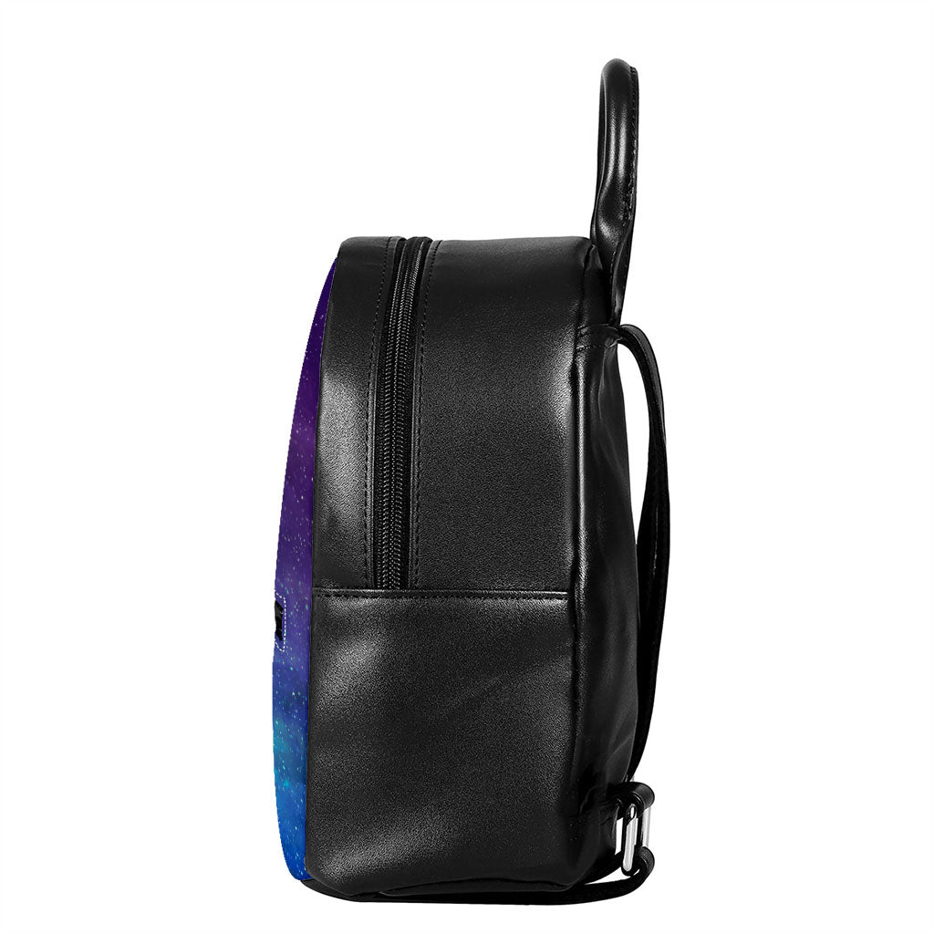 Purple Turquoise Galaxy Space Print Leather Backpack