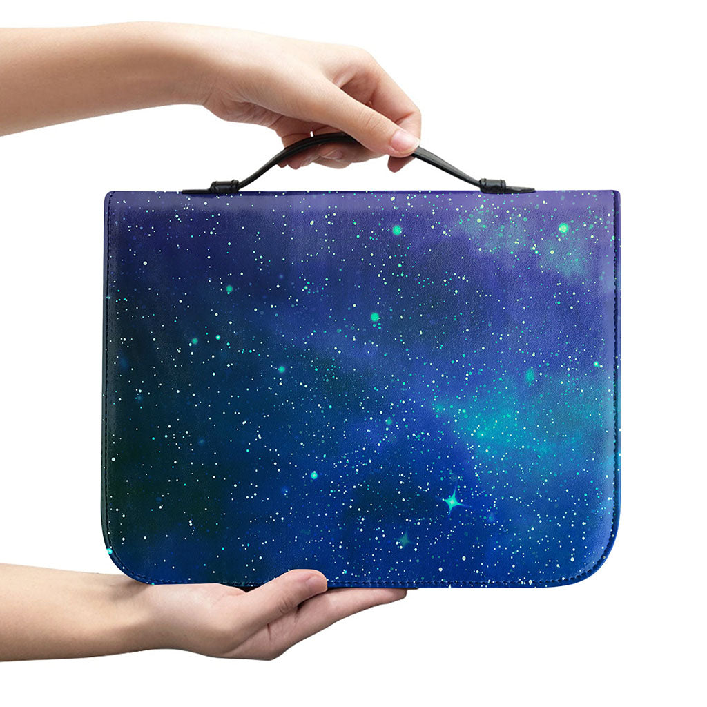 Purple Turquoise Galaxy Space Print Leather Bible Cover