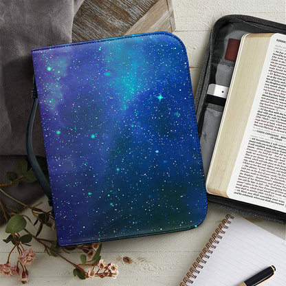 Purple Turquoise Galaxy Space Print Leather Bible Cover