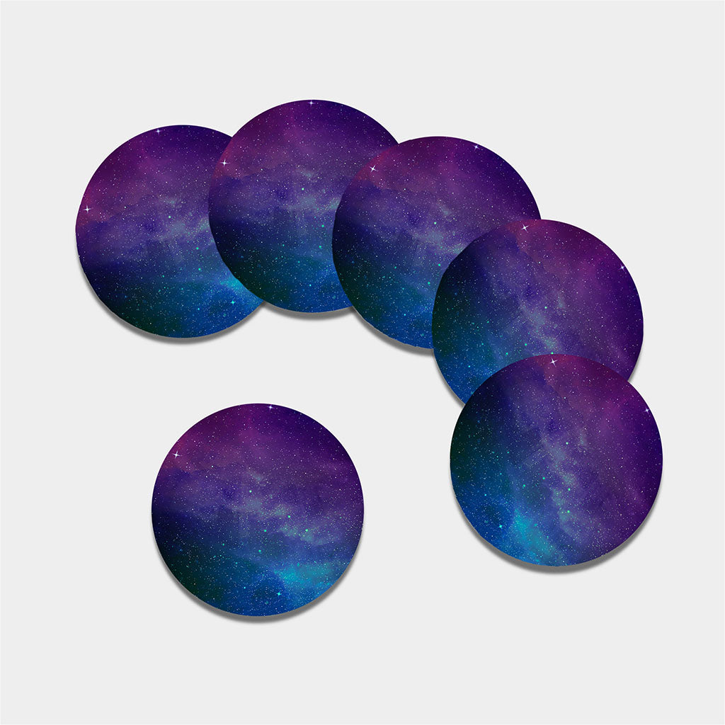 Purple Turquoise Galaxy Space Print Leather Coaster Set