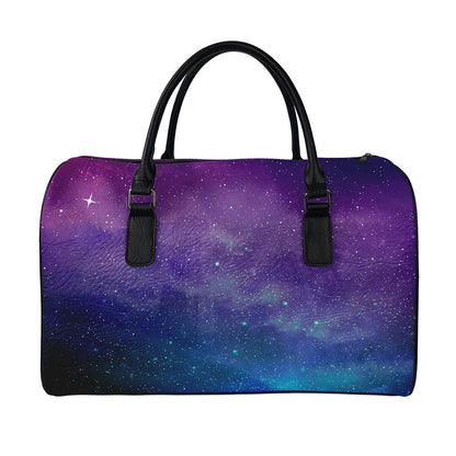 Purple Turquoise Galaxy Space Print Leather Duffle Bag