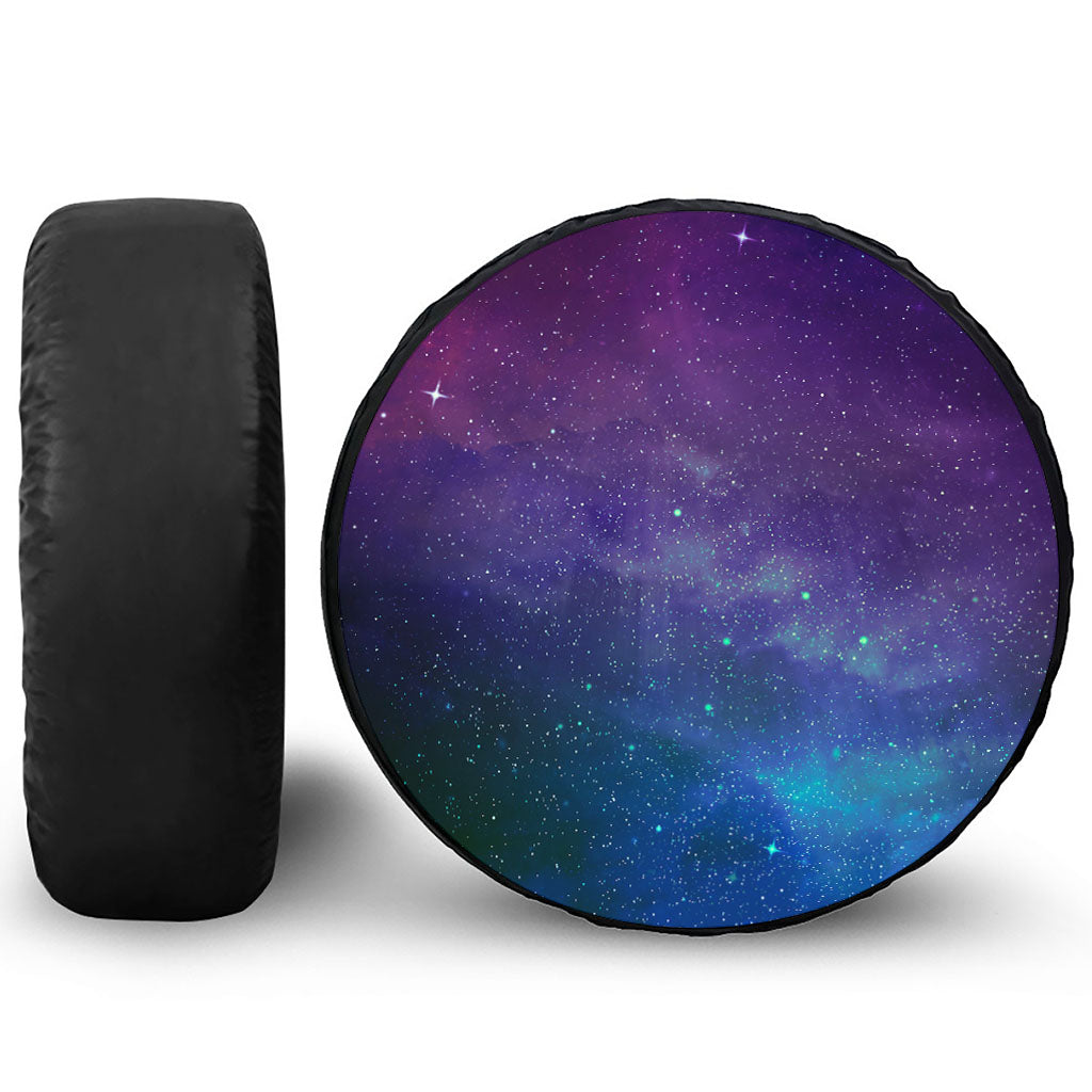 Purple Turquoise Galaxy Space Print Leather Spare Tire Cover