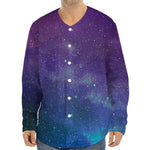 Purple Turquoise Galaxy Space Print Long Sleeve Baseball Jersey