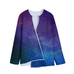 Purple Turquoise Galaxy Space Print Long Sleeve Short Coat