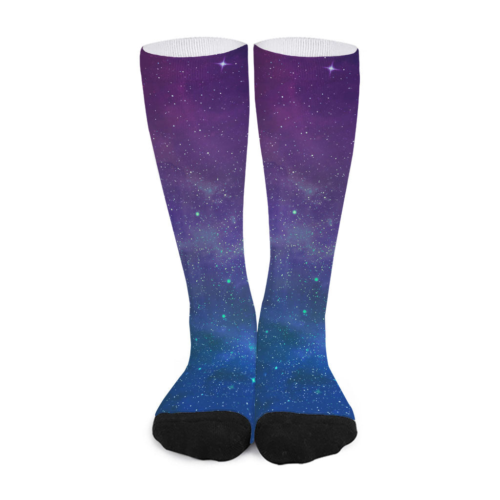 Purple Turquoise Galaxy Space Print Long Socks