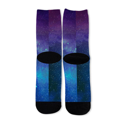 Purple Turquoise Galaxy Space Print Long Socks
