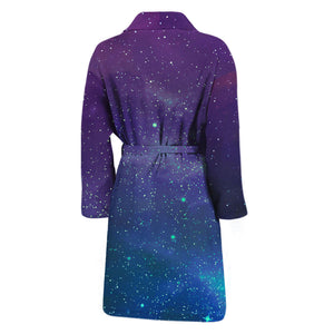 Purple Turquoise Galaxy Space Print Men's Bathrobe