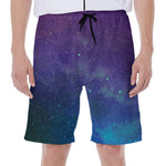 Purple Turquoise Galaxy Space Print Men's Beach Shorts