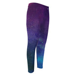 Purple Turquoise Galaxy Space Print Men's Compression Pants