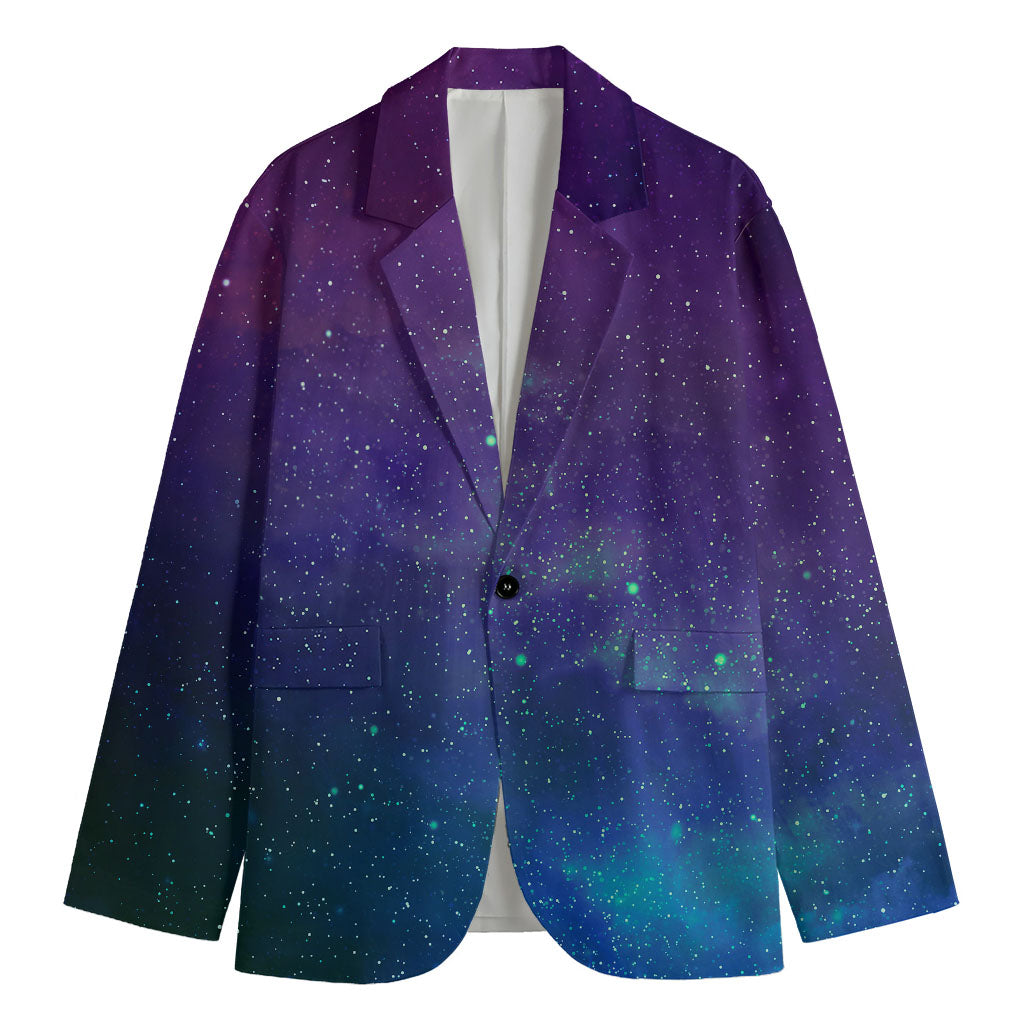 Purple Turquoise Galaxy Space Print Men's Cotton Blazer