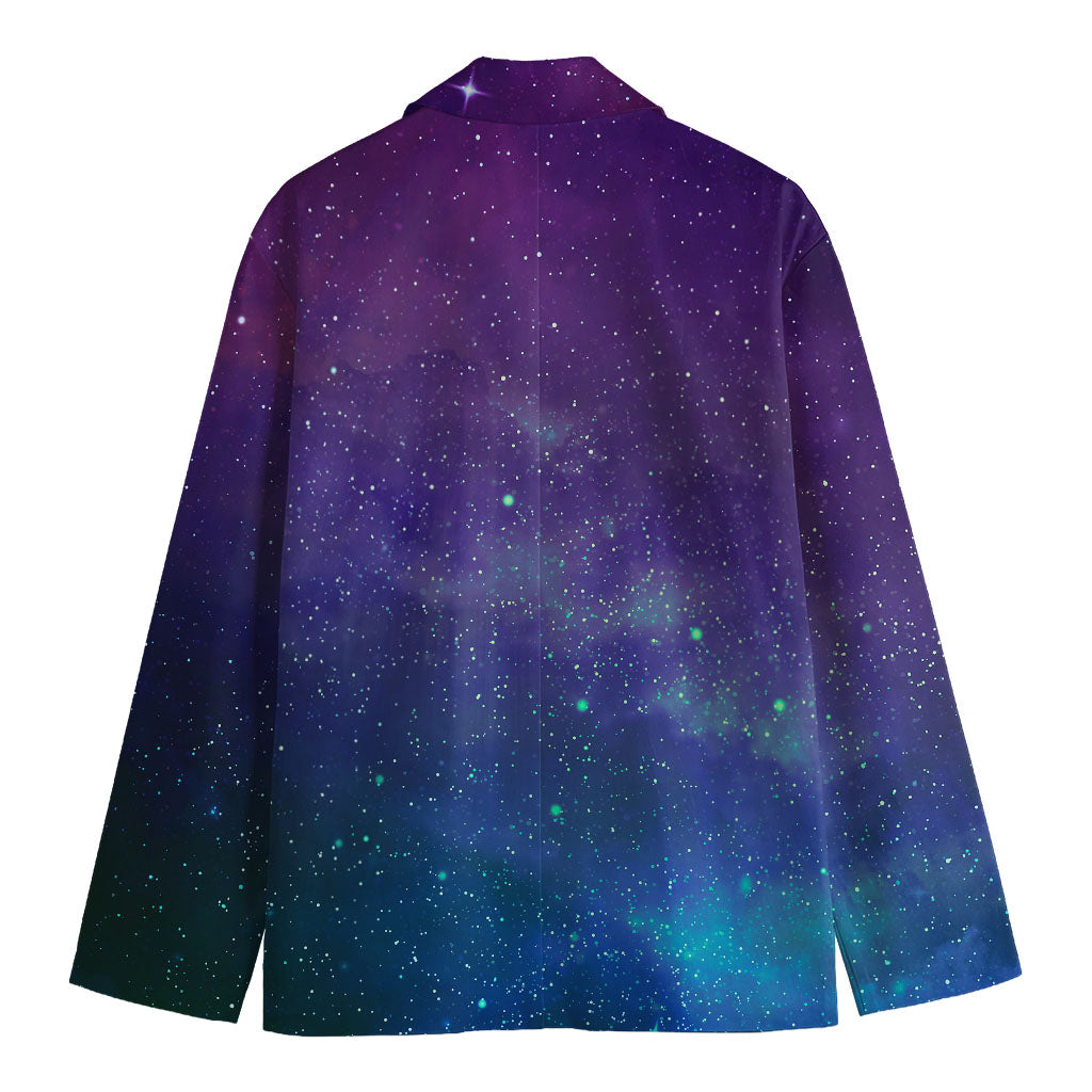 Purple Turquoise Galaxy Space Print Men's Cotton Blazer