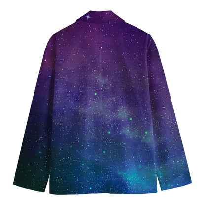 Purple Turquoise Galaxy Space Print Men's Cotton Blazer