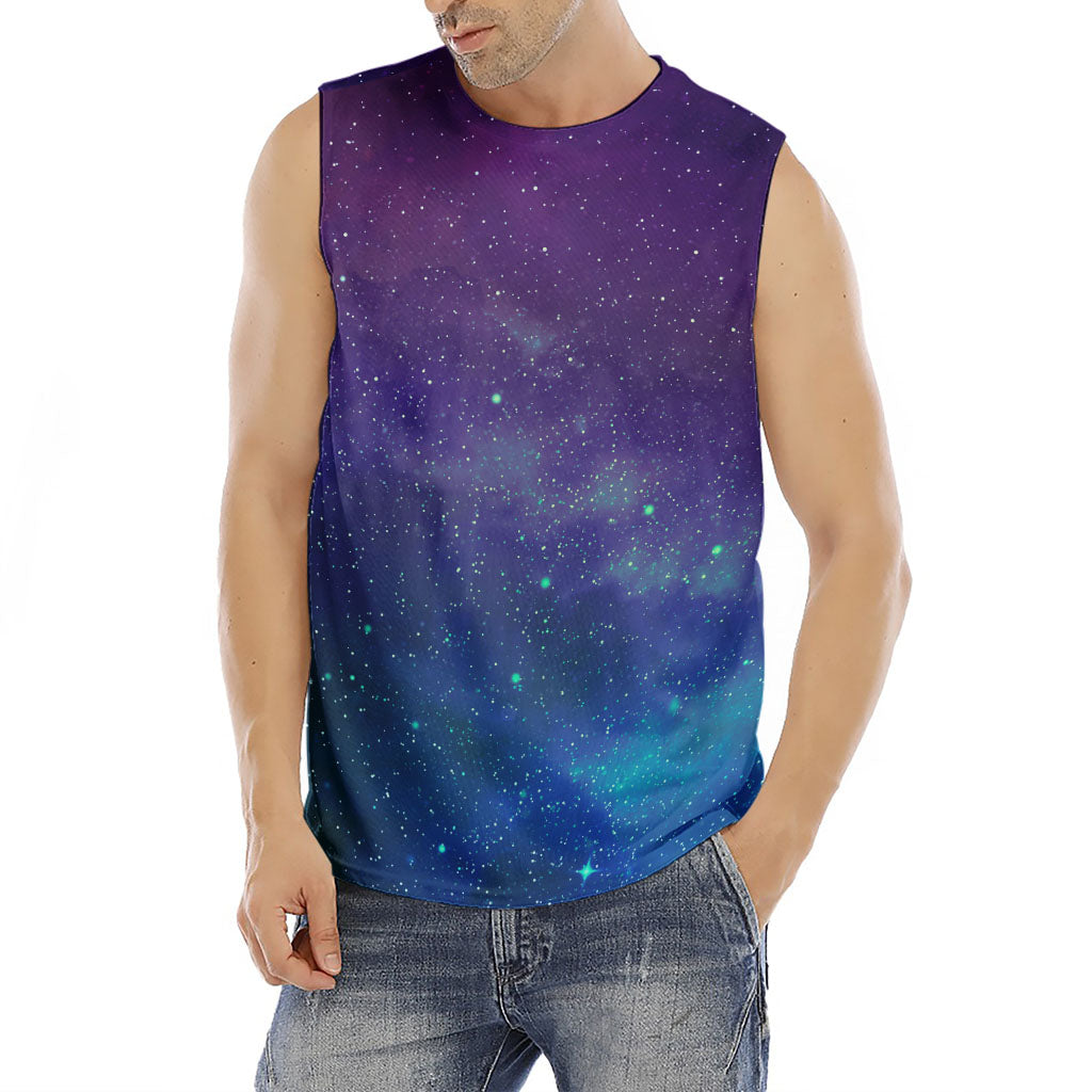 Purple Turquoise Galaxy Space Print Men's Fitness Tank Top