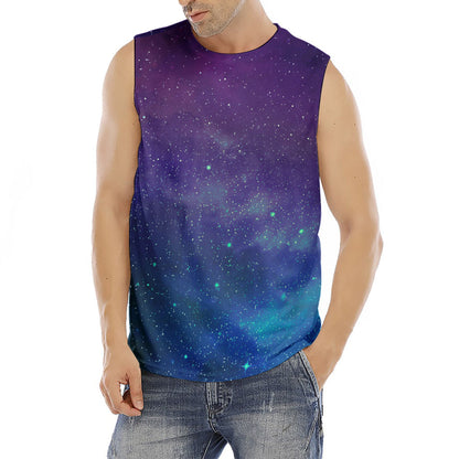 Purple Turquoise Galaxy Space Print Men's Fitness Tank Top