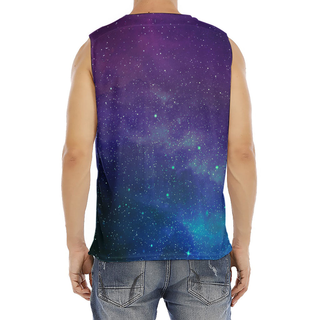 Purple Turquoise Galaxy Space Print Men's Fitness Tank Top