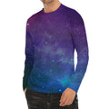 Purple Turquoise Galaxy Space Print Men's Long Sleeve Rash Guard