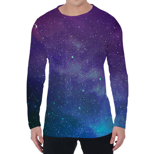Purple Turquoise Galaxy Space Print Men's Long Sleeve T-Shirt