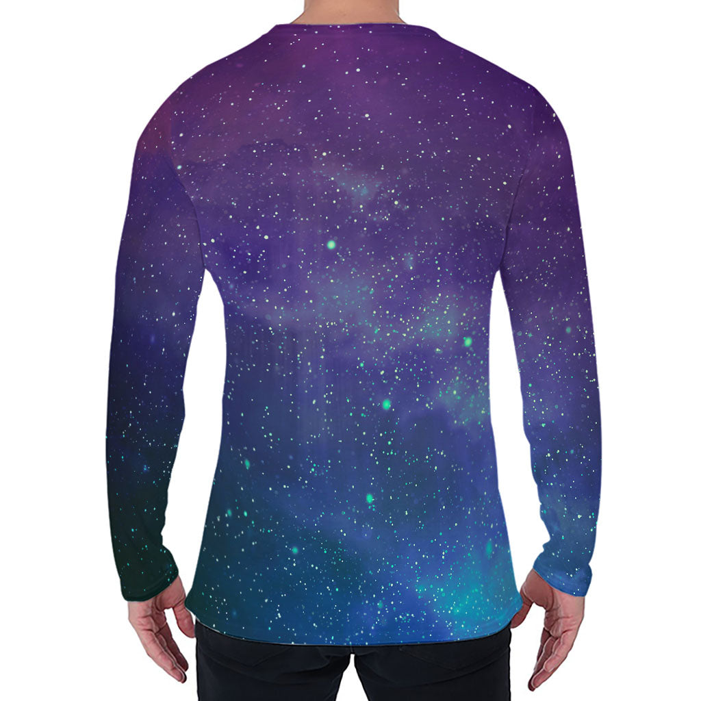 Purple Turquoise Galaxy Space Print Men's Long Sleeve T-Shirt