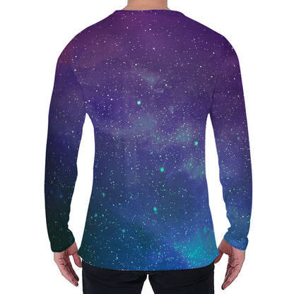 Purple Turquoise Galaxy Space Print Men's Long Sleeve T-Shirt