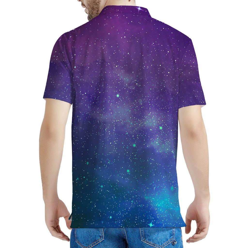 Purple Turquoise Galaxy Space Print Men's Polo Shirt