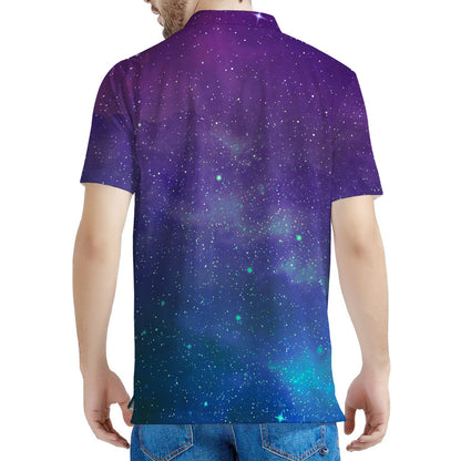 Purple Turquoise Galaxy Space Print Men's Polo Shirt