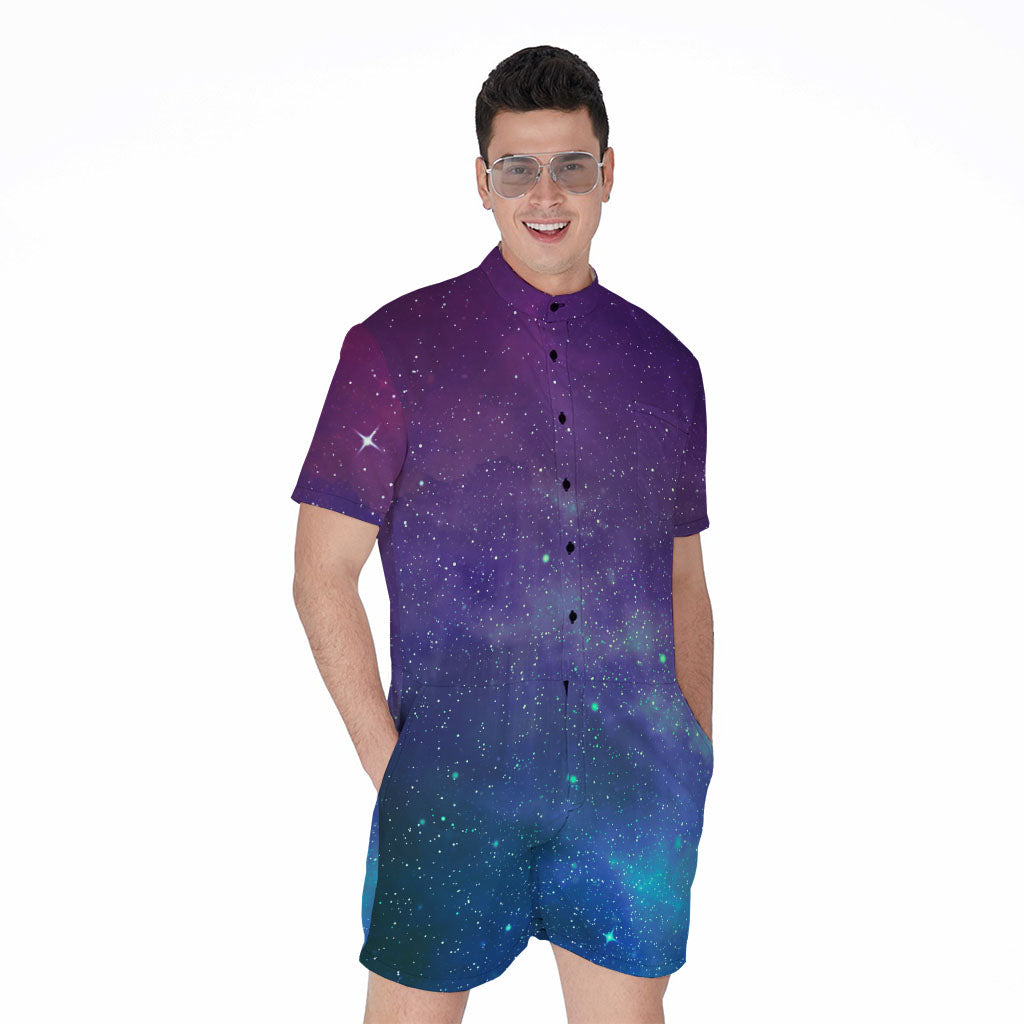 Purple Turquoise Galaxy Space Print Men's Rompers