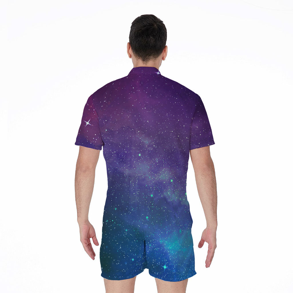 Purple Turquoise Galaxy Space Print Men's Rompers