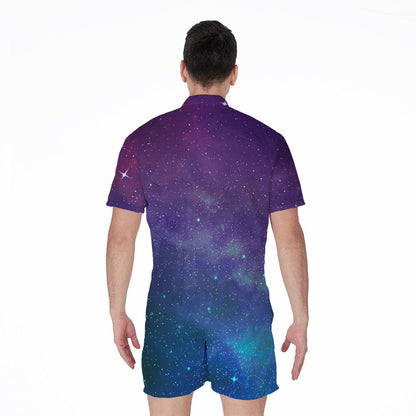 Purple Turquoise Galaxy Space Print Men's Rompers