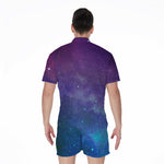 Purple Turquoise Galaxy Space Print Men's Rompers
