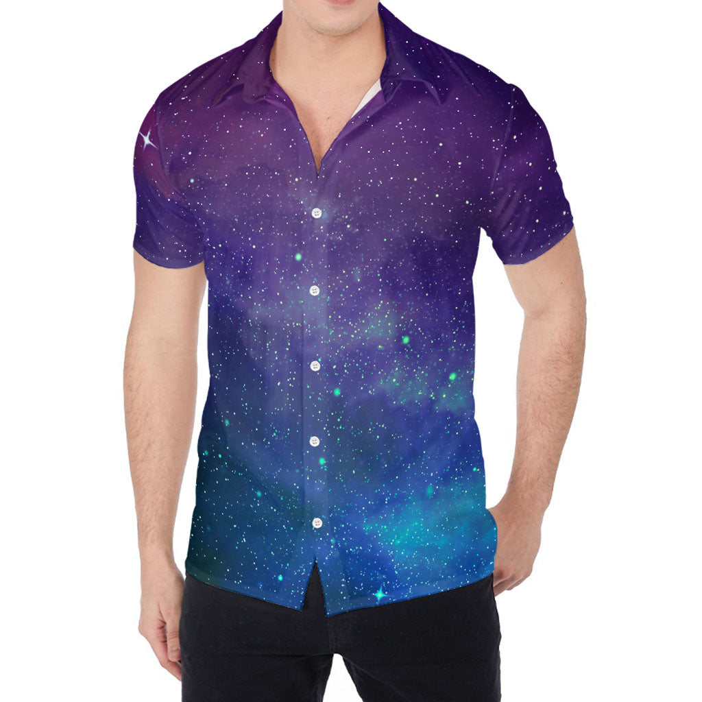 Purple Turquoise Galaxy Space Print Men's Shirt
