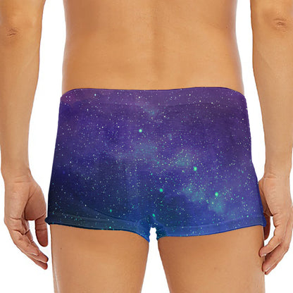 Purple Turquoise Galaxy Space Print Men's Short Boxer Briefs