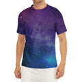 Purple Turquoise Galaxy Space Print Men's Short Sleeve Rash Guard