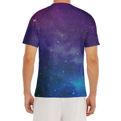 Purple Turquoise Galaxy Space Print Men's Short Sleeve Rash Guard