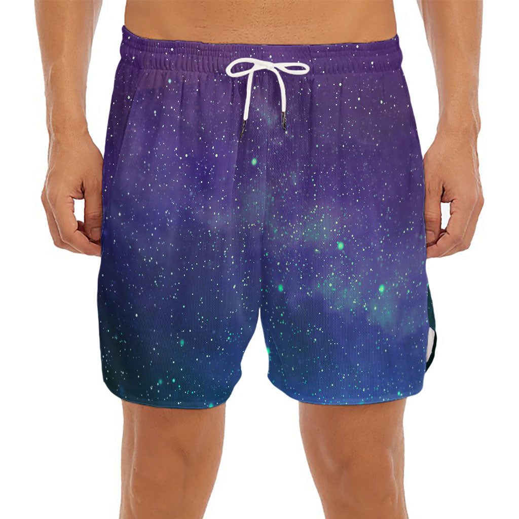 Purple Turquoise Galaxy Space Print Men's Split Running Shorts