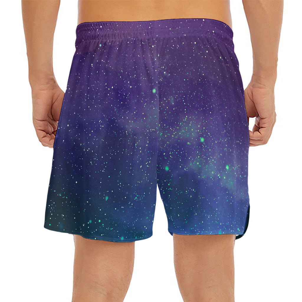Purple Turquoise Galaxy Space Print Men's Split Running Shorts