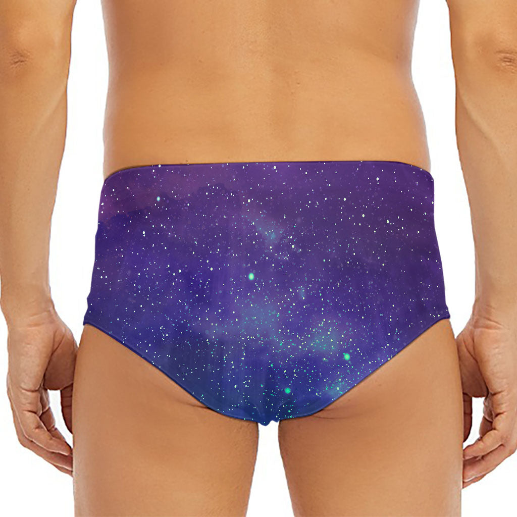 Purple Turquoise Galaxy Space Print Men's Triangle Swim Briefs