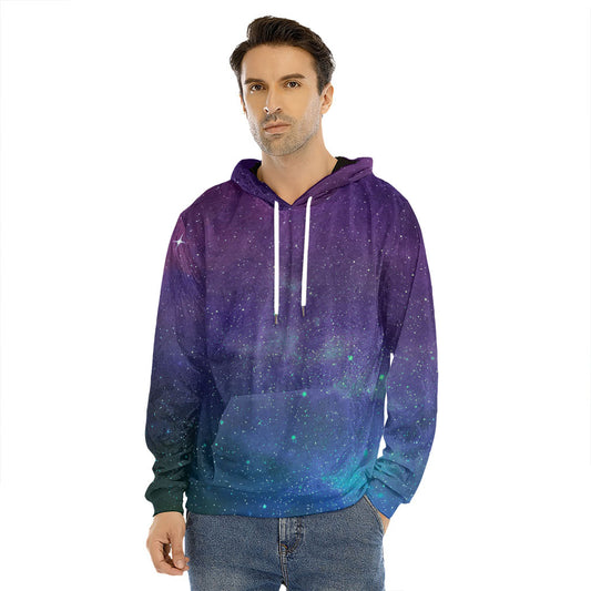 Purple Turquoise Galaxy Space Print Men's Velvet Pullover Hoodie