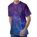 Purple Turquoise Galaxy Space Print Men's Velvet T-Shirt