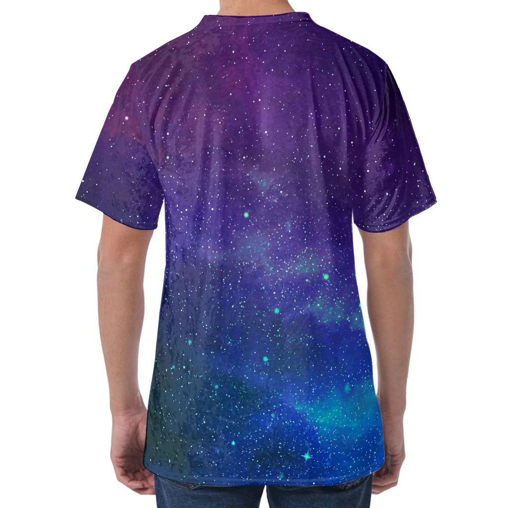 Purple Turquoise Galaxy Space Print Men's Velvet T-Shirt