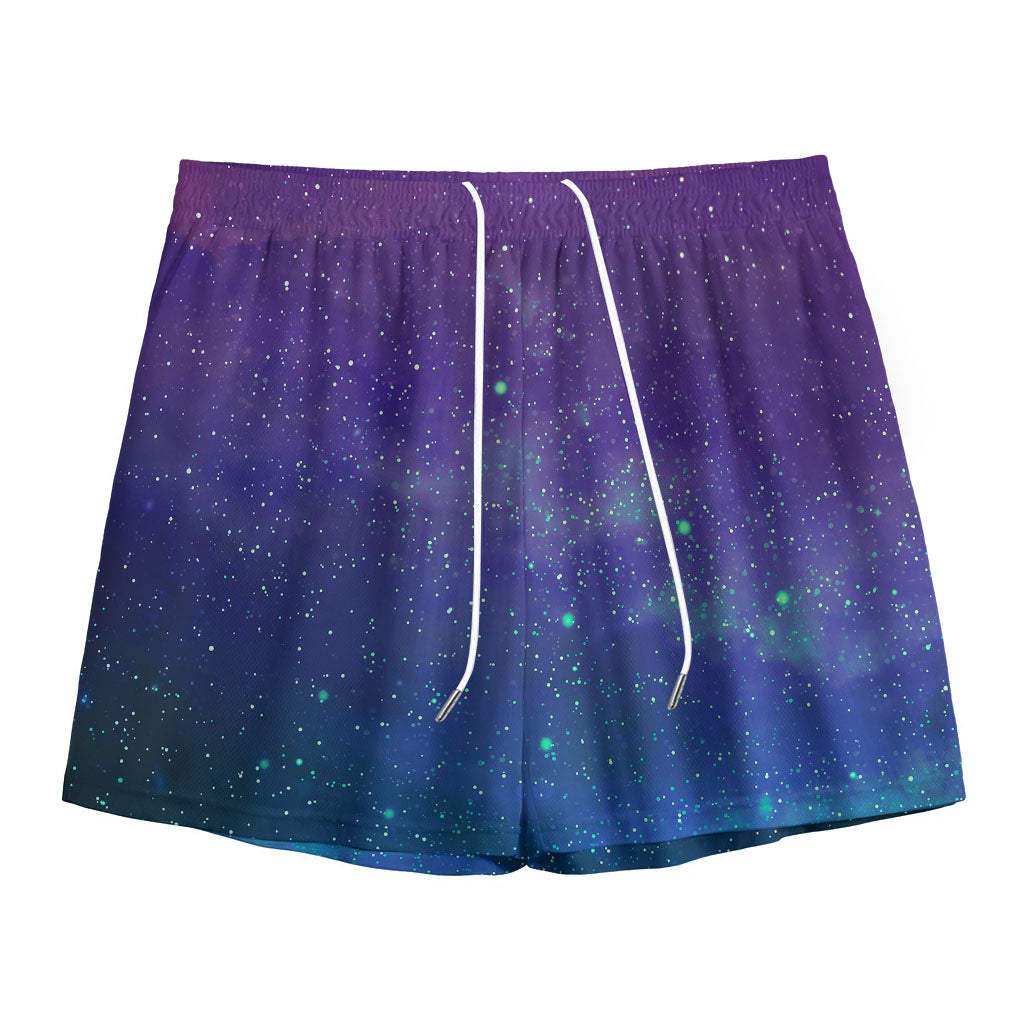 Purple Turquoise Galaxy Space Print Mesh Shorts