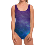 Purple Turquoise Galaxy Space Print One Piece Swimsuit