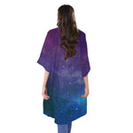 Purple Turquoise Galaxy Space Print Open Front Beach Cover Up