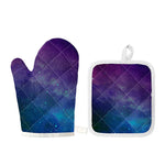 Purple Turquoise Galaxy Space Print Oven Mitt And Pot Holder Set