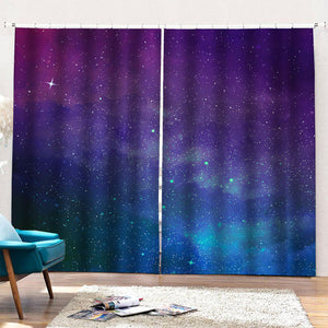 Purple Turquoise Galaxy Space Print Pencil Pleat Curtains