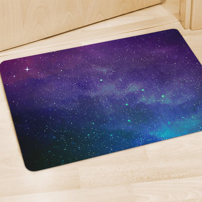 Purple Turquoise Galaxy Space Print Polyester Doormat