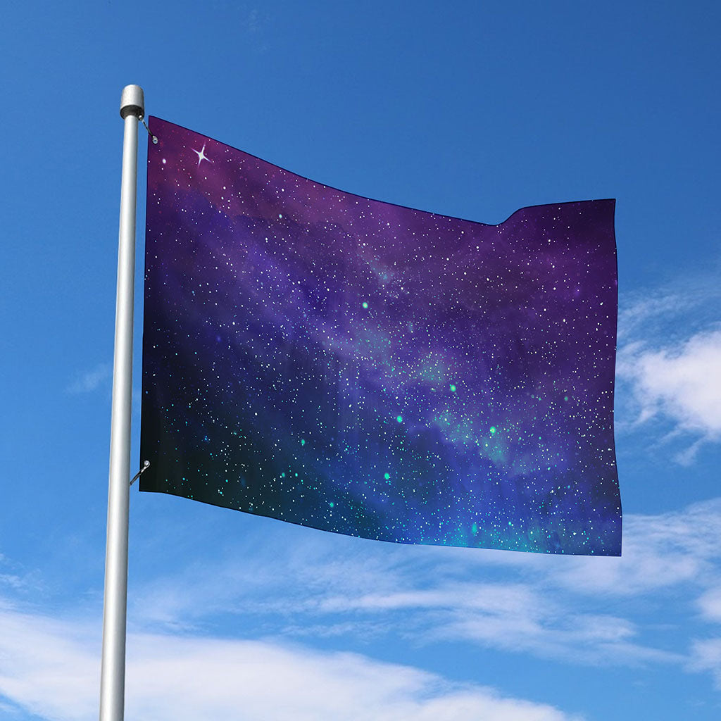 Purple Turquoise Galaxy Space Print Polyester Flag