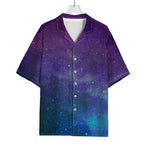 Purple Turquoise Galaxy Space Print Rayon Hawaiian Shirt