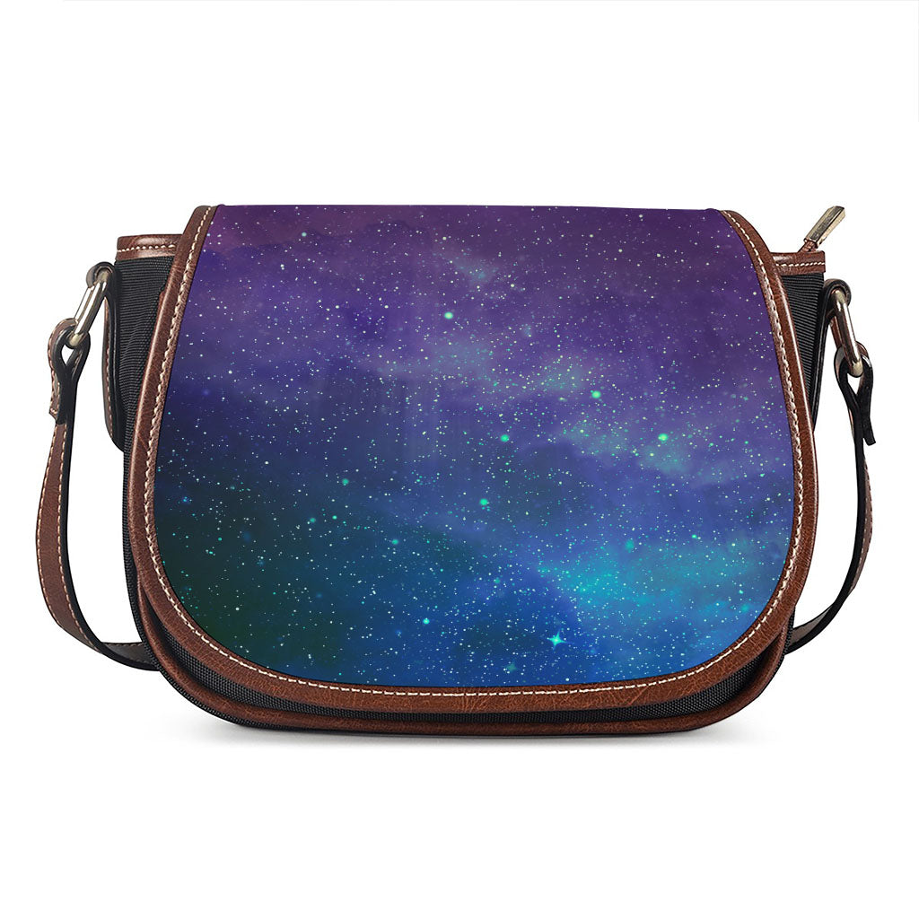 Purple Turquoise Galaxy Space Print Saddle Bag